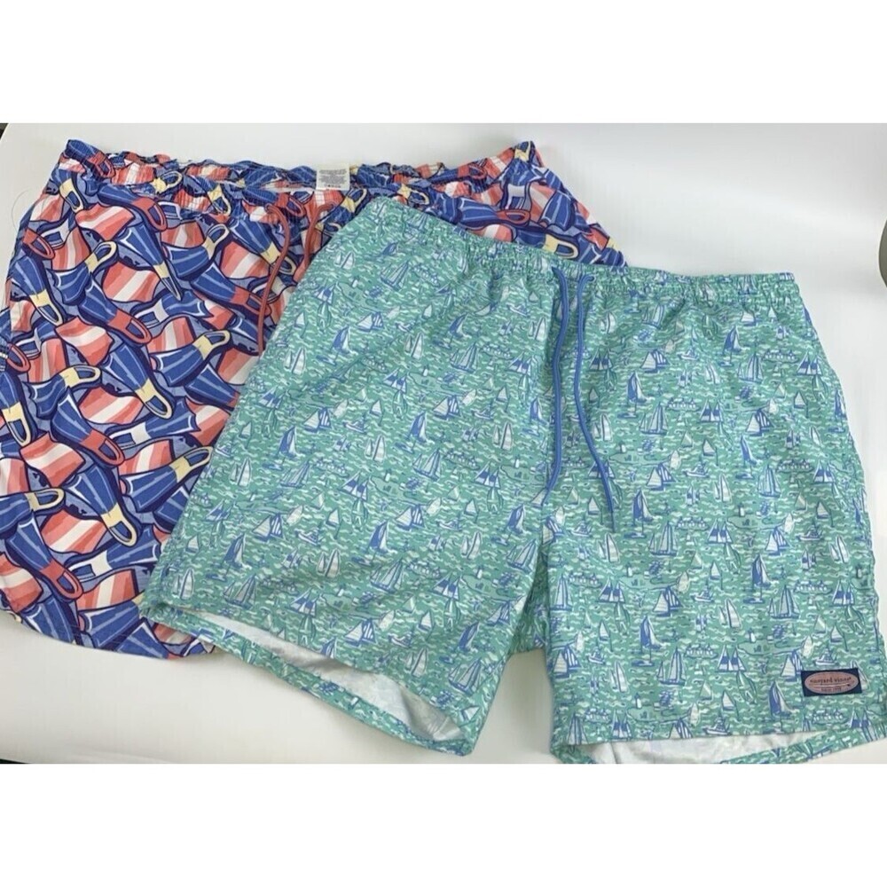 Vineyard Vines Chappy Swim Trunks Lot of 2 Flippers Sailing the Vineyard Men XXL